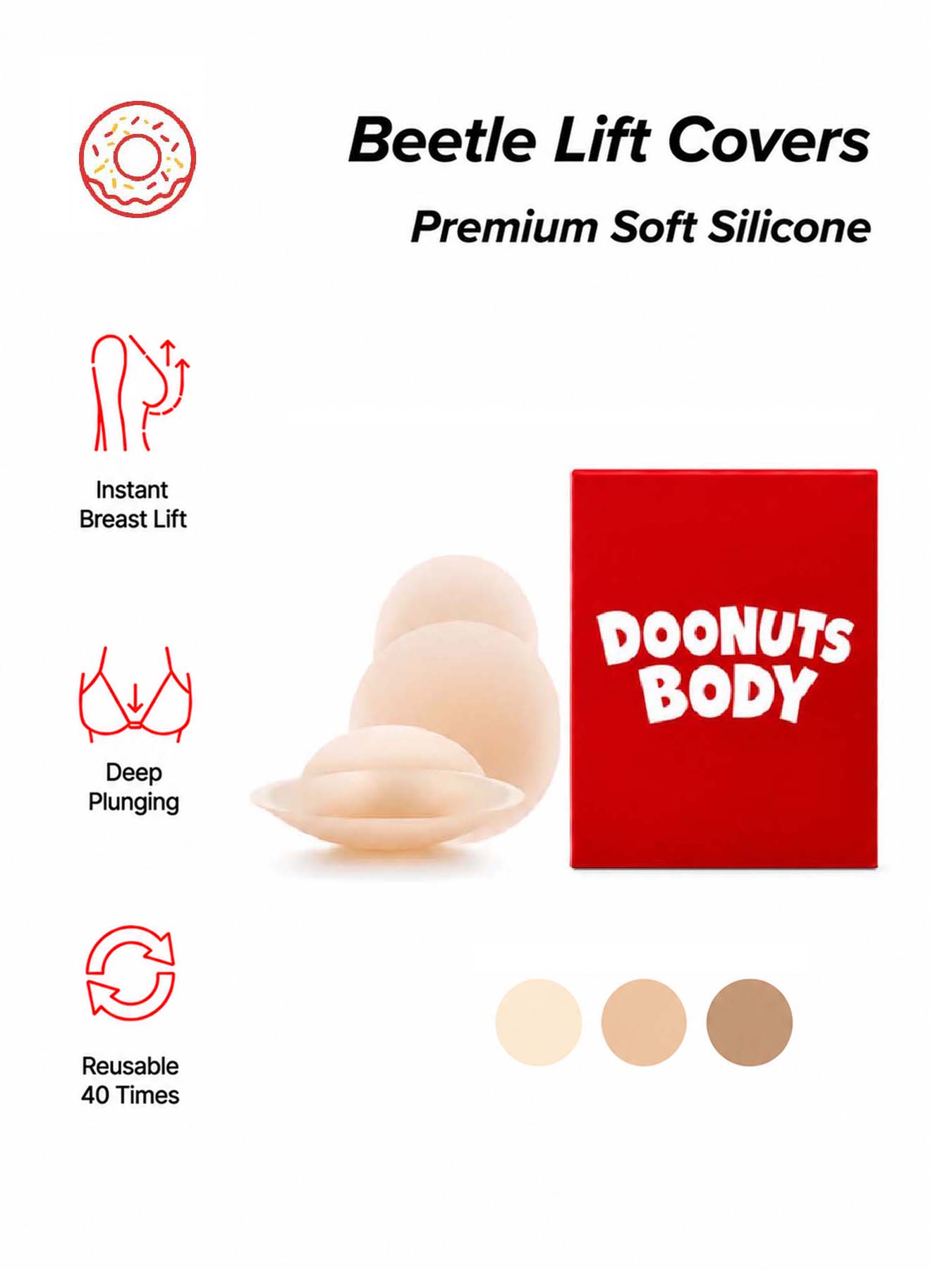 Nipple Cover Pasties - DOONUTS Invisible Breast Lift Pasties Reusable