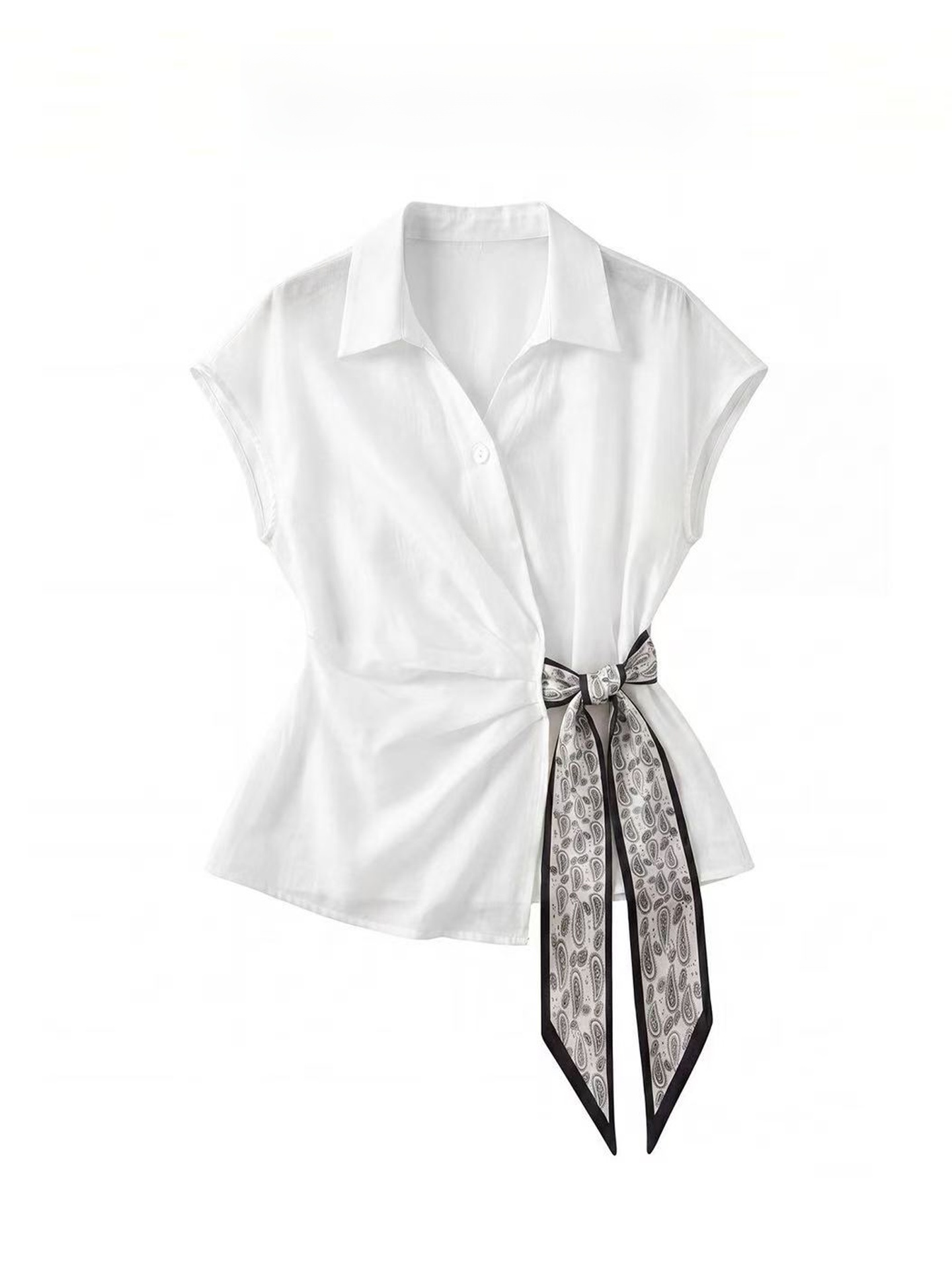 Elegant White Short Sleeve Shi - đánh giá và giá Corset Waist Cinch