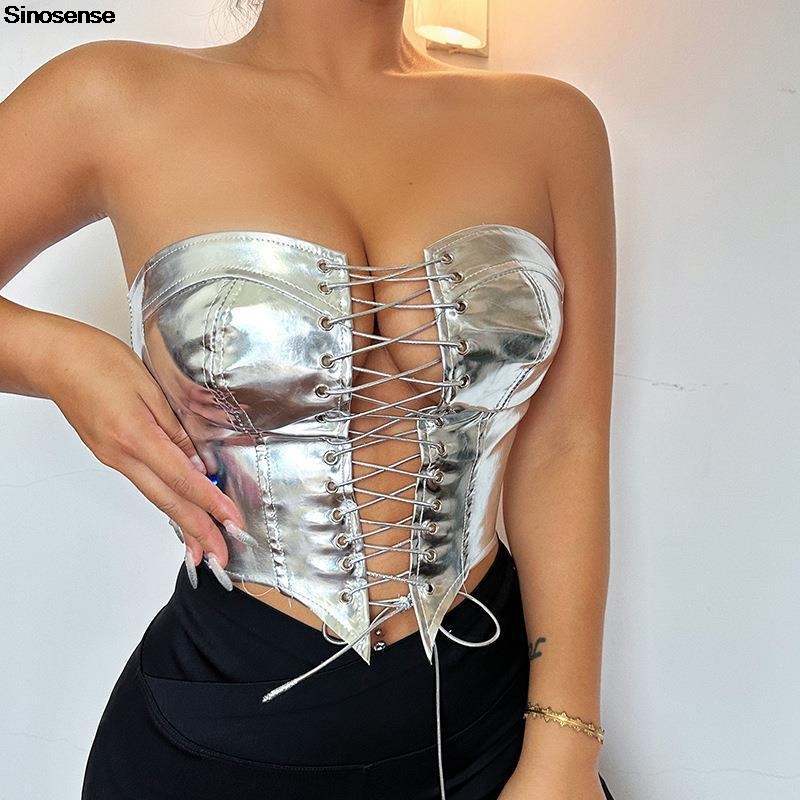 Women PU Leather Bustier Crop  - đánh giá và giá Strapless Bra Backless